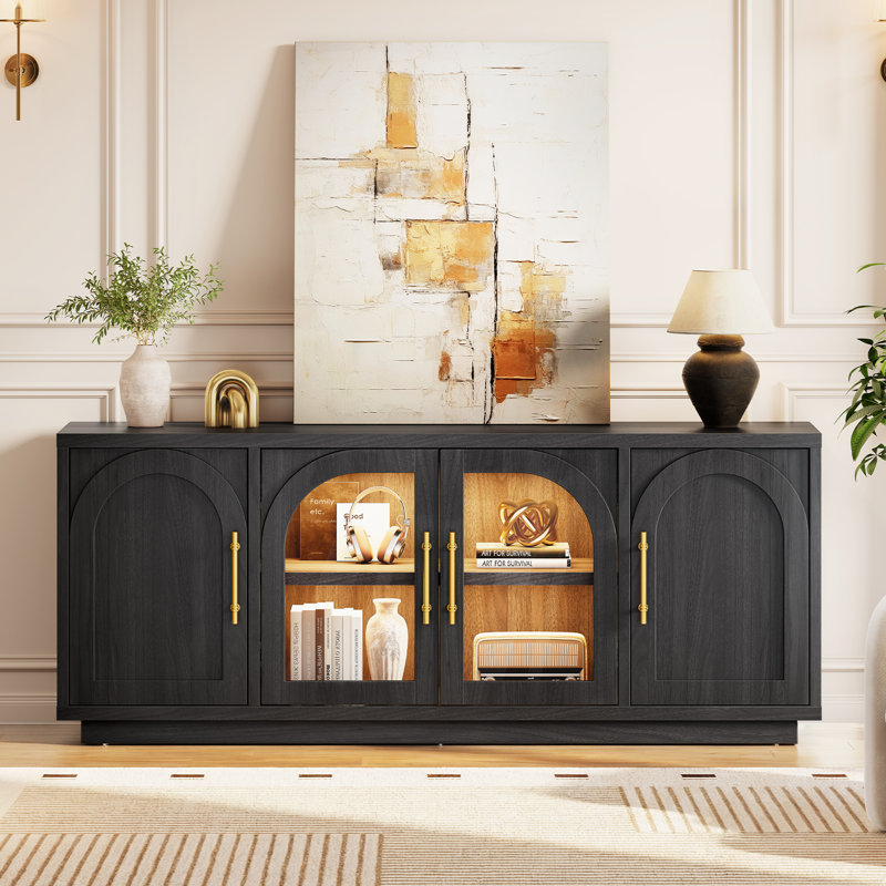63'' W Tv Stand With 3 Arched Door Storage Cabinets