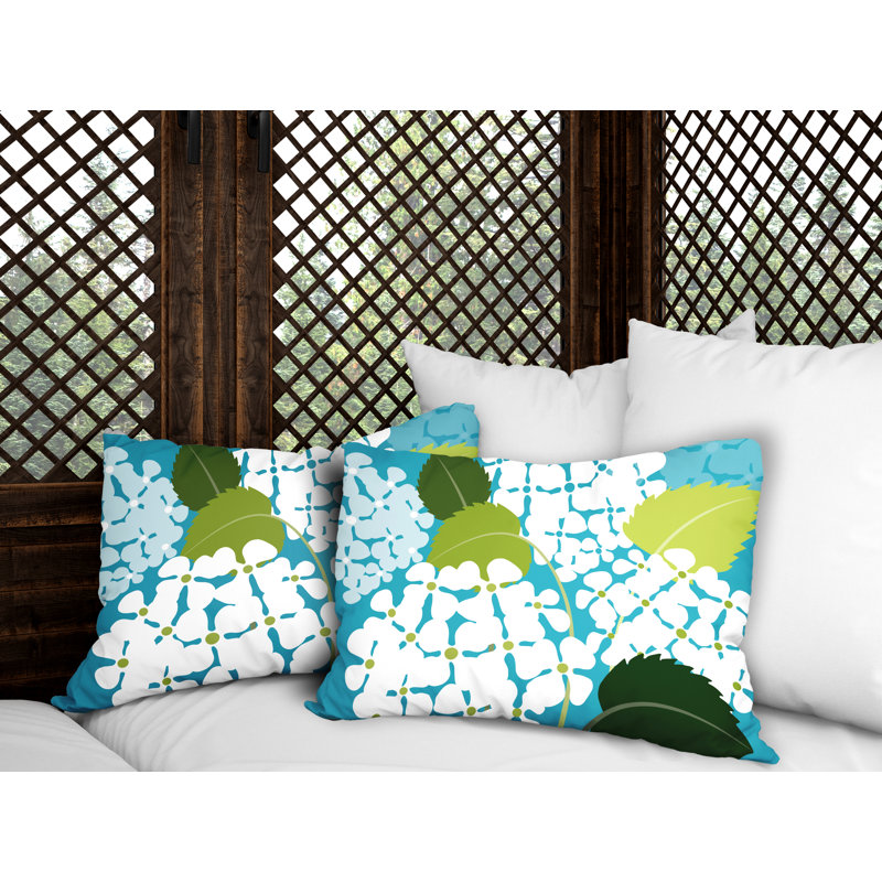 Floral Outdoor Reversible Throw Pillow, Turquoise