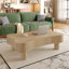 42-Inch Round Coffee Table with Lift Top, Natural-Toned Solid Wood, Fluted Panels, Hidden Storage