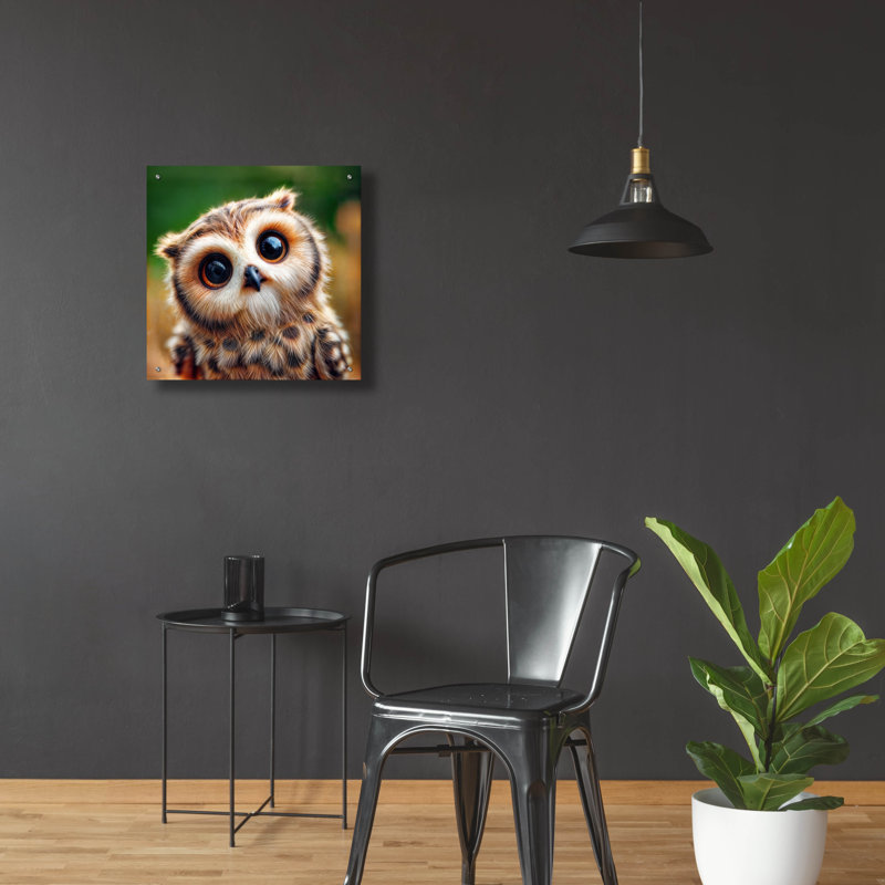  «Cute Owl» par Rey Klimt, art mural en verre acrylique, H 24 po x l 24 po