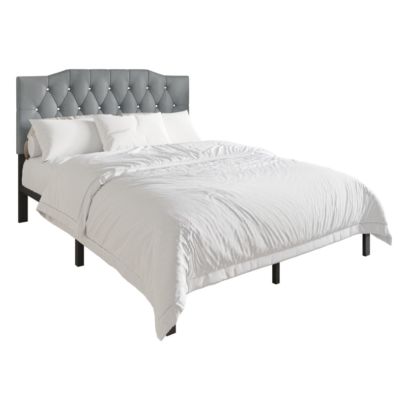 Lit plateforme tapissier Dshawn, Double, Gris clair