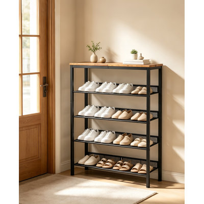 Multifunctional high shoe cabinet, 5-story wooden shelf, saving space, suitable for narrow corridors and bedrooms.