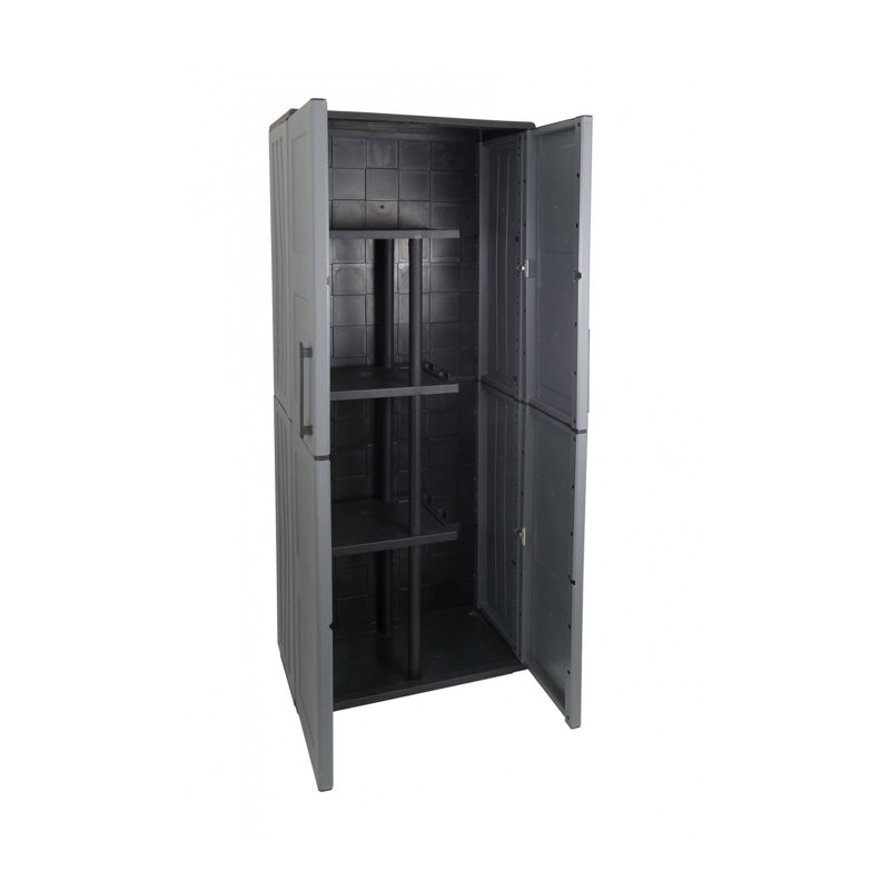 Broom Cupboard For Outdoor Or Indoor Use, 2-Door And 3 Adjustable Polypropylene Shelves, 68X37H163 Cm, Gray