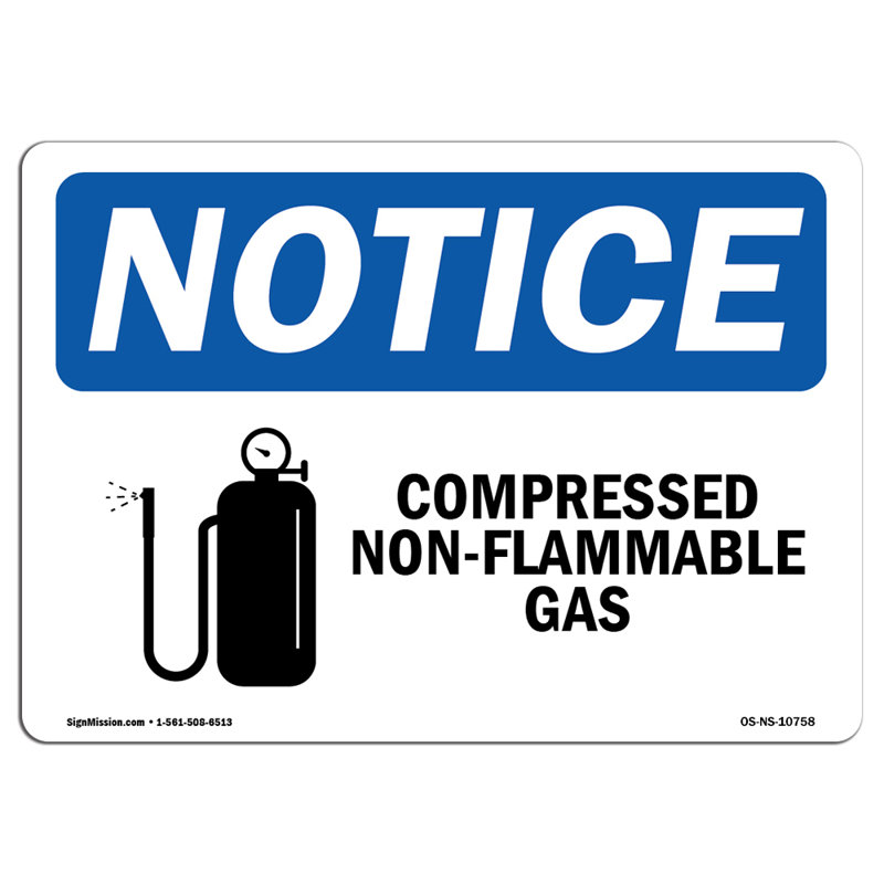Enseigne à gaz comprimé ininflammable avec décalcomanie 14 po x 10 po