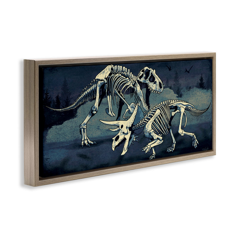  «Dinosaur Skeletons Duo» par Lauren Rader, H 11 po x l 25 po, Cadre flottant orme Montalcino