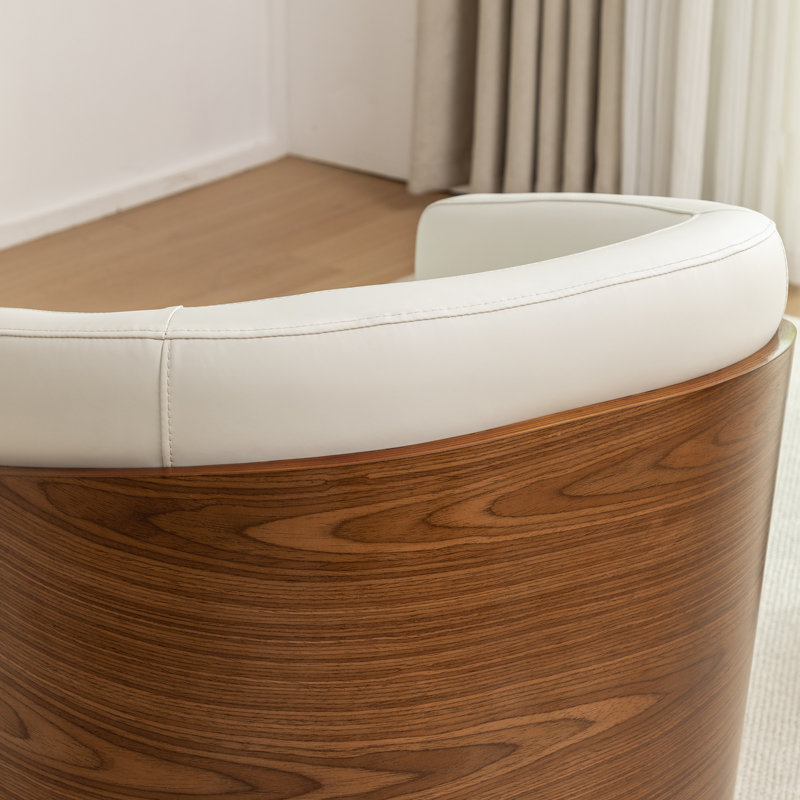 Fauteuil demi-tonneau pivotant en similicuir Delwood, Beige