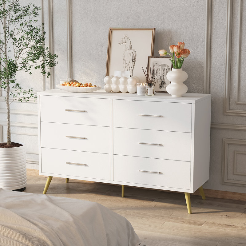 Commode 6 tiroirs pour chambre Tamica, Blanc