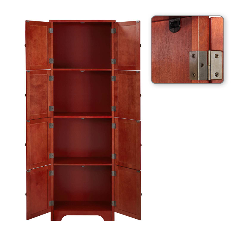 Armoire haute de style campagnard moderne, quatre compartiments de rangement indépendants avec tablettes, idéales pour les salons, les salles à manger et les bureaux