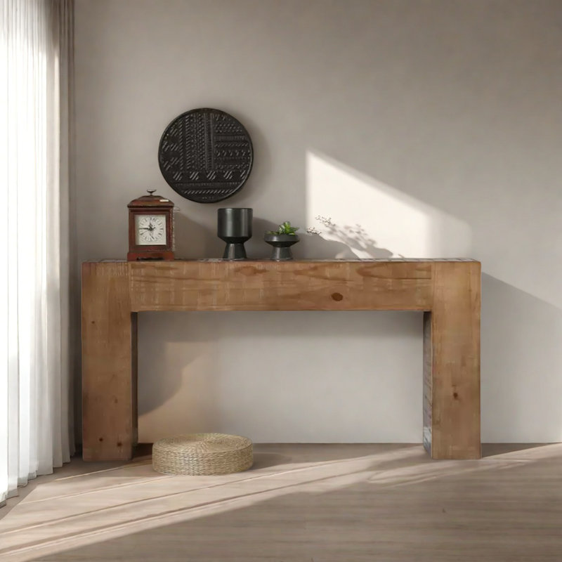 Retro Minimalist Art Solid Wood Console Table, Natural Wood, 31.5" H x 70.9" W x 15.75" D