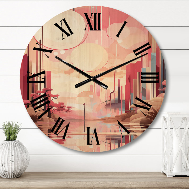 Horloge murale en bois massif Phillipsburg, Moyenne