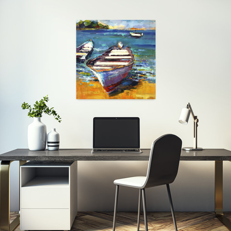 Bateau, art côtier abstrait, H 18 po x l 18 po