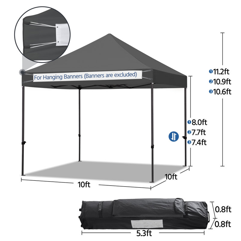 Stannards 10 x 10 FT Pop-Up Canopy Steel Party Tent, Dark Gray