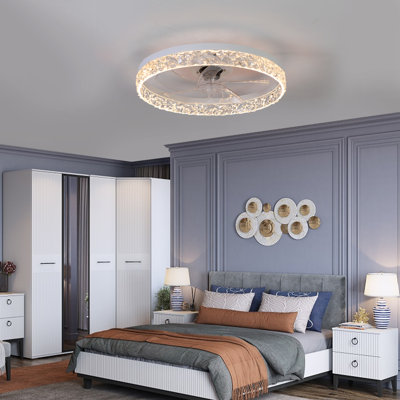 20 Inch Modern Flush Mount Ceiling Fan With Dimmable Led Light And Remote, 6 Speeds Dc Motor Reversible Bladeless Ceiling Fan