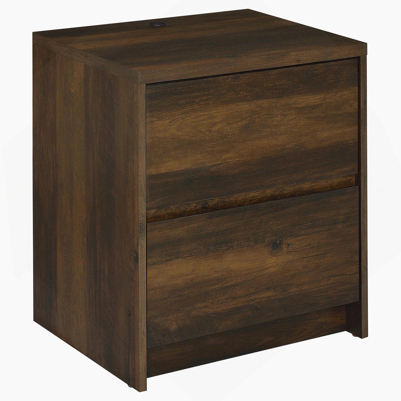 Table de chevet à 2 tiroirs en pin foncé avec lumières DEL et USB, Vert foncé