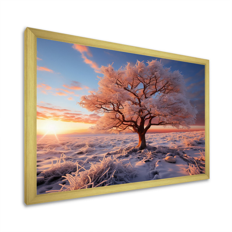 «Pink Tree Winters Sunrise Glow», impression d'art mural de paysages, H 16 po x l 32 po x P 1 po
