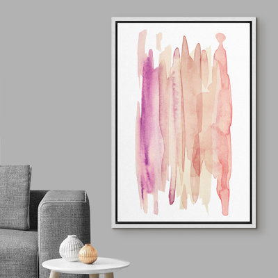SLM01-IDEA4WALL, reproduction d'art sur toile encadrée, coups de peinture orange et rose, formes abstraites, illustrations, art moderne, chic, pastel coloré pour le salon, la chambre à coucher, le bureau