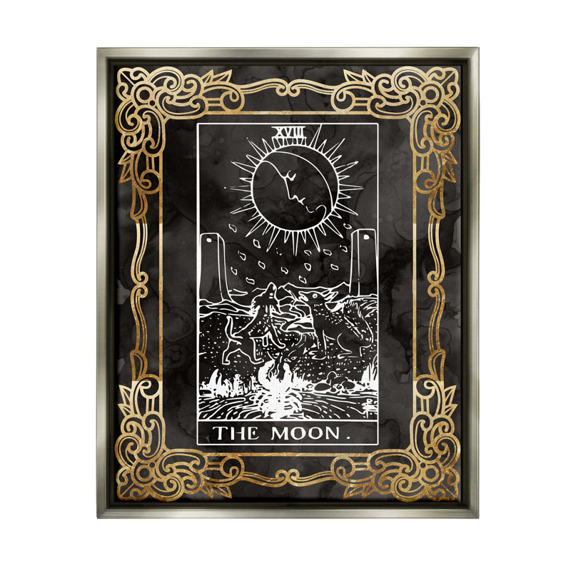 Motif de tarot de lune par Lil 'Rue, Cadre flottant gris lustré, H 30 po x l 24 po x P 1,7 po