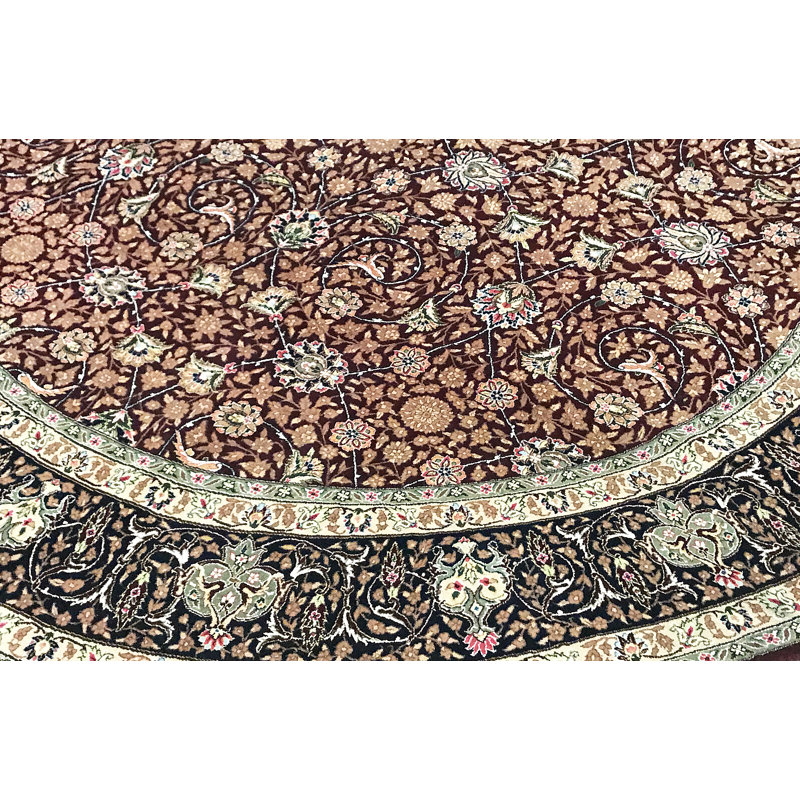 Tapis rond brun de haute qualité noué à la main