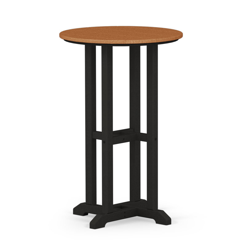 POLYWOOD Tables Round Dining Table, Black / Teak, 29" H x 24" W x 24" L
