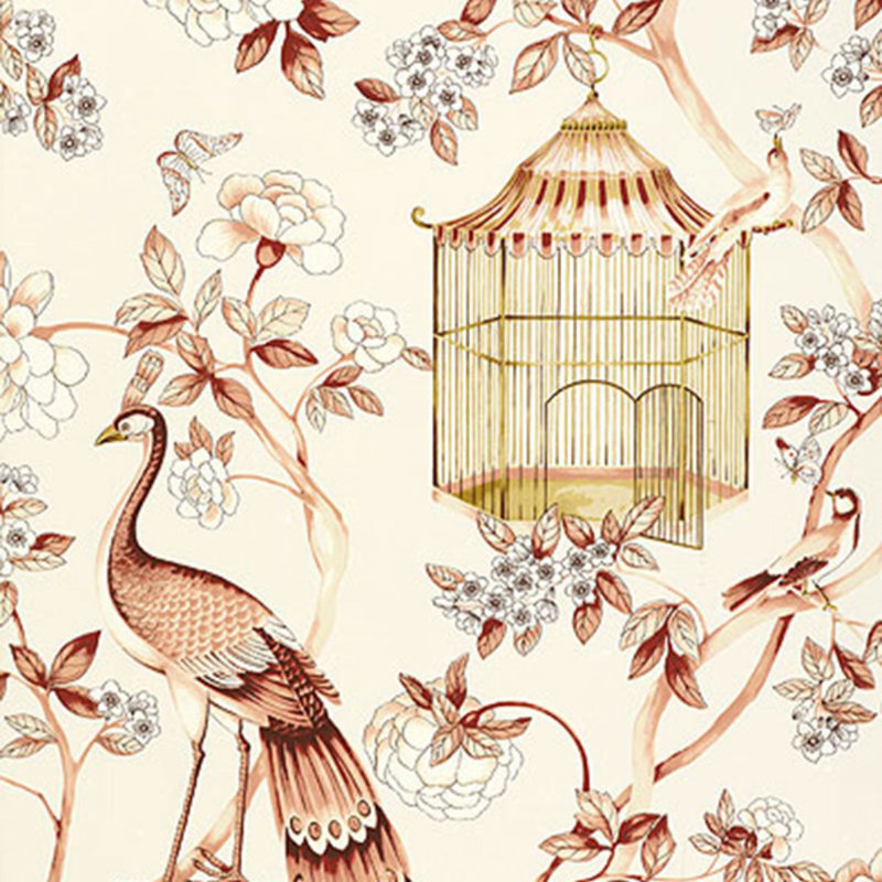 Oiseaux Et Fleurs Wallpaper, Cinnabar