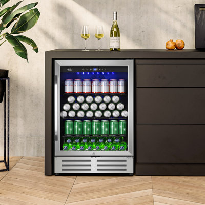 24-inch 210 Can Freestanding/Built-in Beverage Cooler - Energy Efficient, Quiet, Home Bar Fridge with Safety Lock