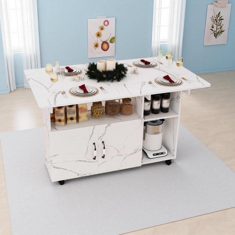Table pliante multifonctionnelle avec tablettes et roulettes de rangement, table de salle à manger pliable de 47 pouces pour les petits espaces, bureau compact pour la cuisine