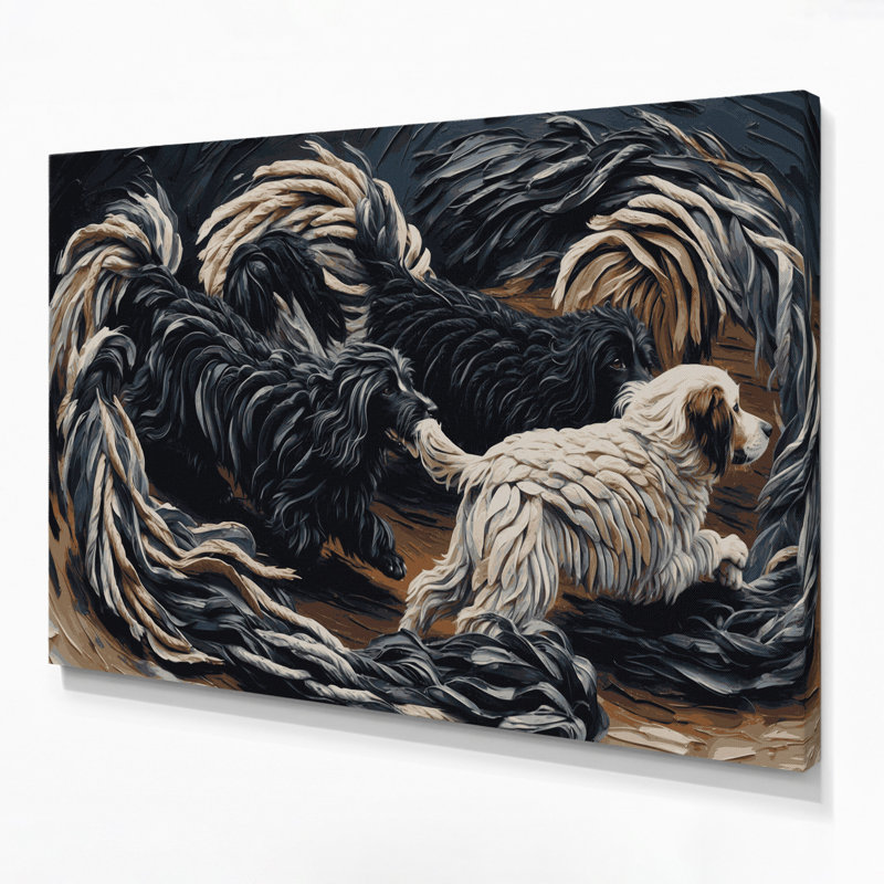 «Dogs Puli», art mural sur toile noire, H 8 po x l 10 po