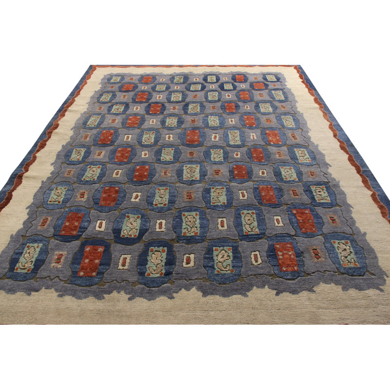 Rug & Kilim’S Art Deco Rug In Blue All Over Geometric Pattern, Rectangle 5' x 8'