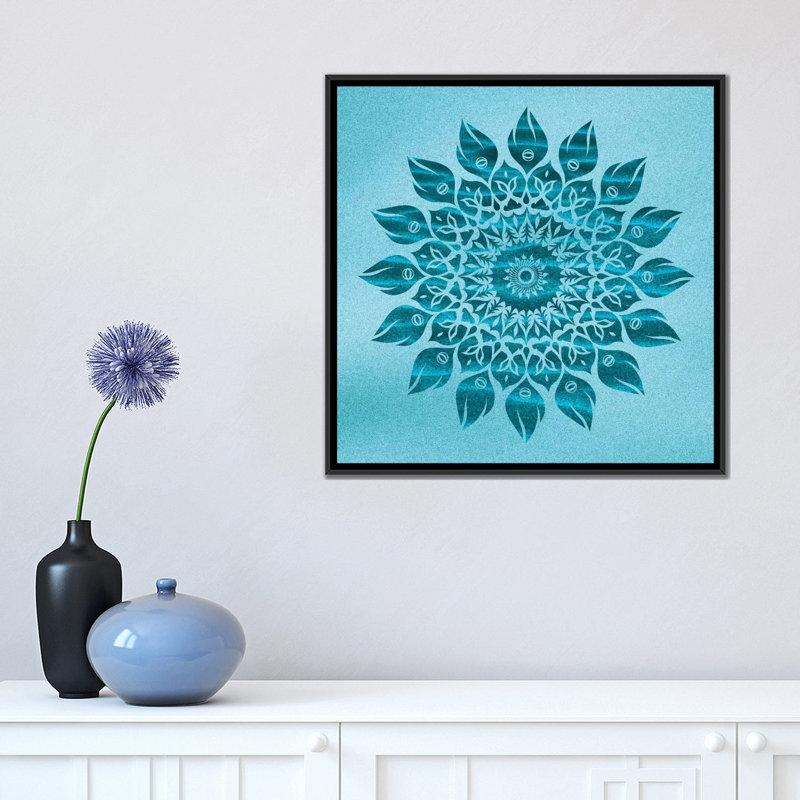 « deep méditation mandala », impression sur toile, H 18 po x l 18 po x P 1,5 po, Toile avec cadre noir, Pas de tapis