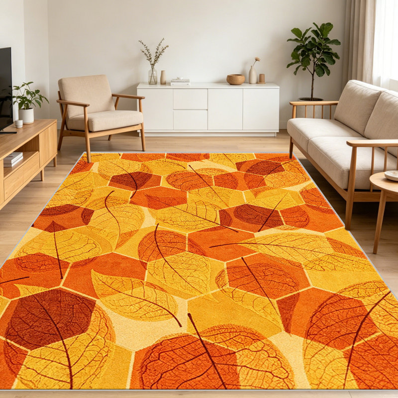 Orange Yellow Leaf Geometric carpet-easy to clean, machine-washable, soft and comfortable; suitable for door mats, kitchens, living rooms, bedrooms, corridors, and laundry areas. Easy to clean, durable carpet for home decoration.