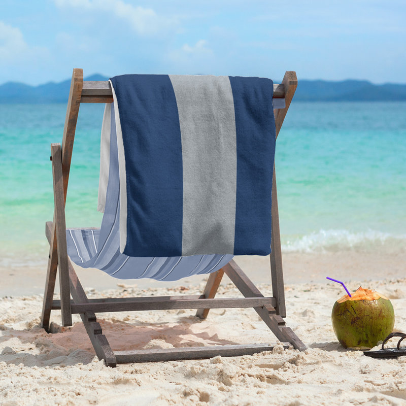 Columbus Lightweight Beach Towel, Blue/Flat Silver/Blue, Poly/Cotton