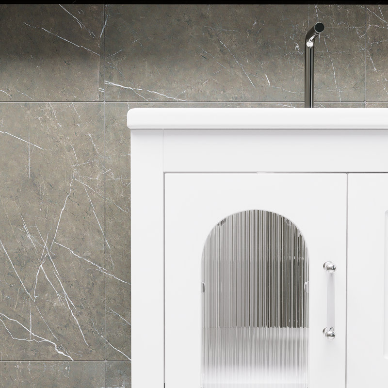 Meuble-lavabo blanc 24 po avec lavabo, meuble-lavabo avec deux tiroirs et portes