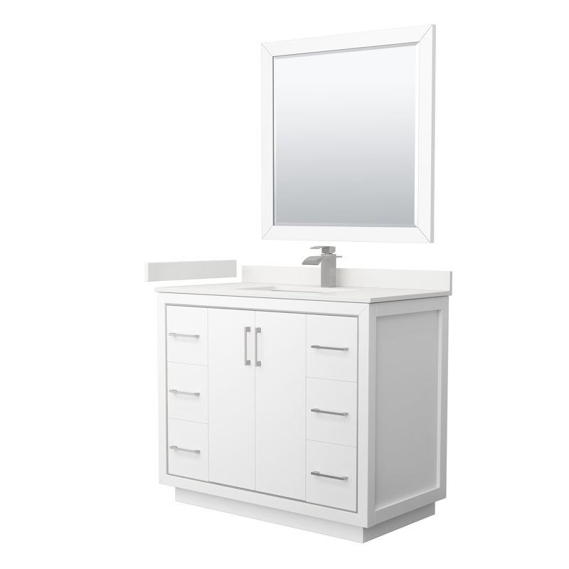 Icon 42'' W Single Vanity, Dark Blue, Giotto Quartz, Brushed Nickel