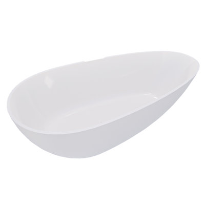 59" Freestanding Solid Surface Bathtub, Luxury Handcrafted Stone Resin Freestanding Soaking Bathtub With Overflow And Pop-Up Drain, Glossy White