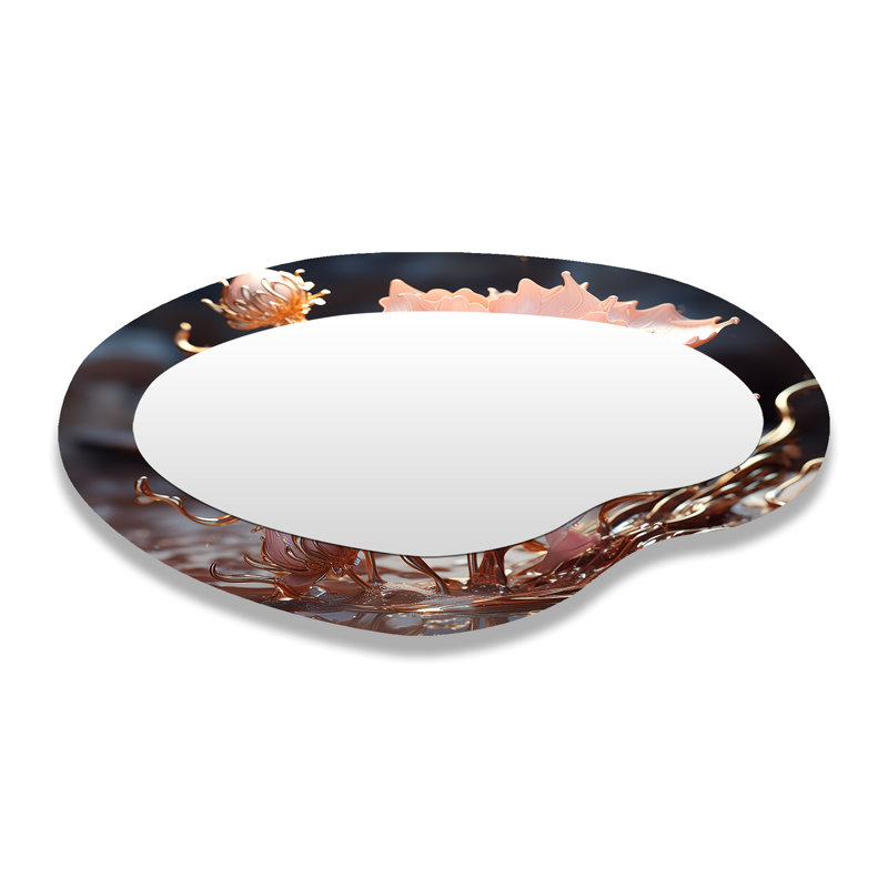 Option 1 rose rose feuilles dorées glamour - formes asymétriques roses - grand miroir mural traditionnel