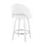 Tabouret de comptoir à hauteur fixe avec pivot en bois blanc et similicuir blanc avec repose-pieds rond chromé - 2 pièces-1358169571