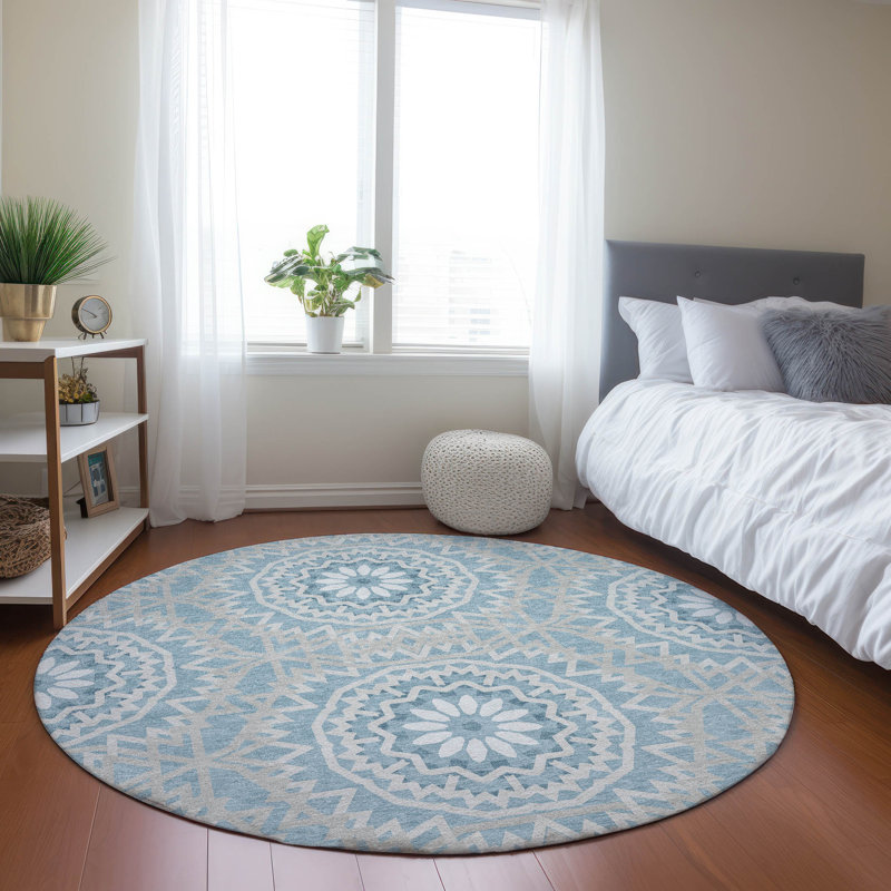 Tapis intérieur / extérieur en polyester tissé à la machine Khiron, Rond 8 pi