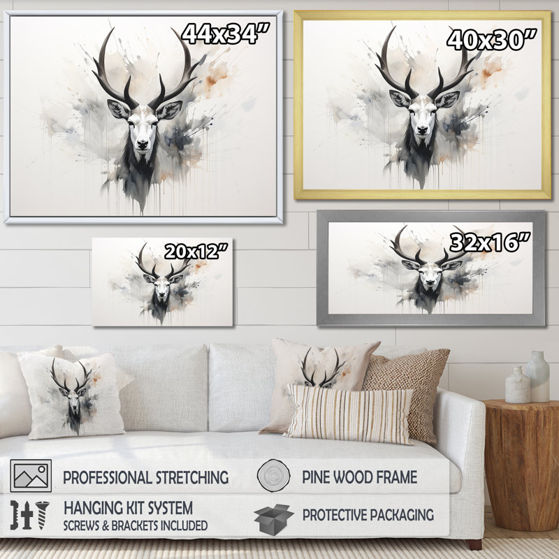 Minimalisme noir et blanc antilope bouquetin II - antilope Wall Decor_106407, H 12 po x l 20 po x P 1 po