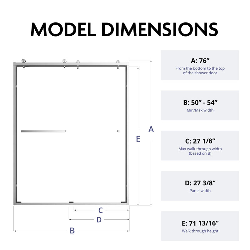 50" - 54" W x 76"H Double Sliding Frameless  Glass Shower Doors | 5/16" (10mm) Clear Tempered Glass | Leak-Proof Precision | Durable Stainless Steel Hardware | Perfect Adjustment Uneven Walls