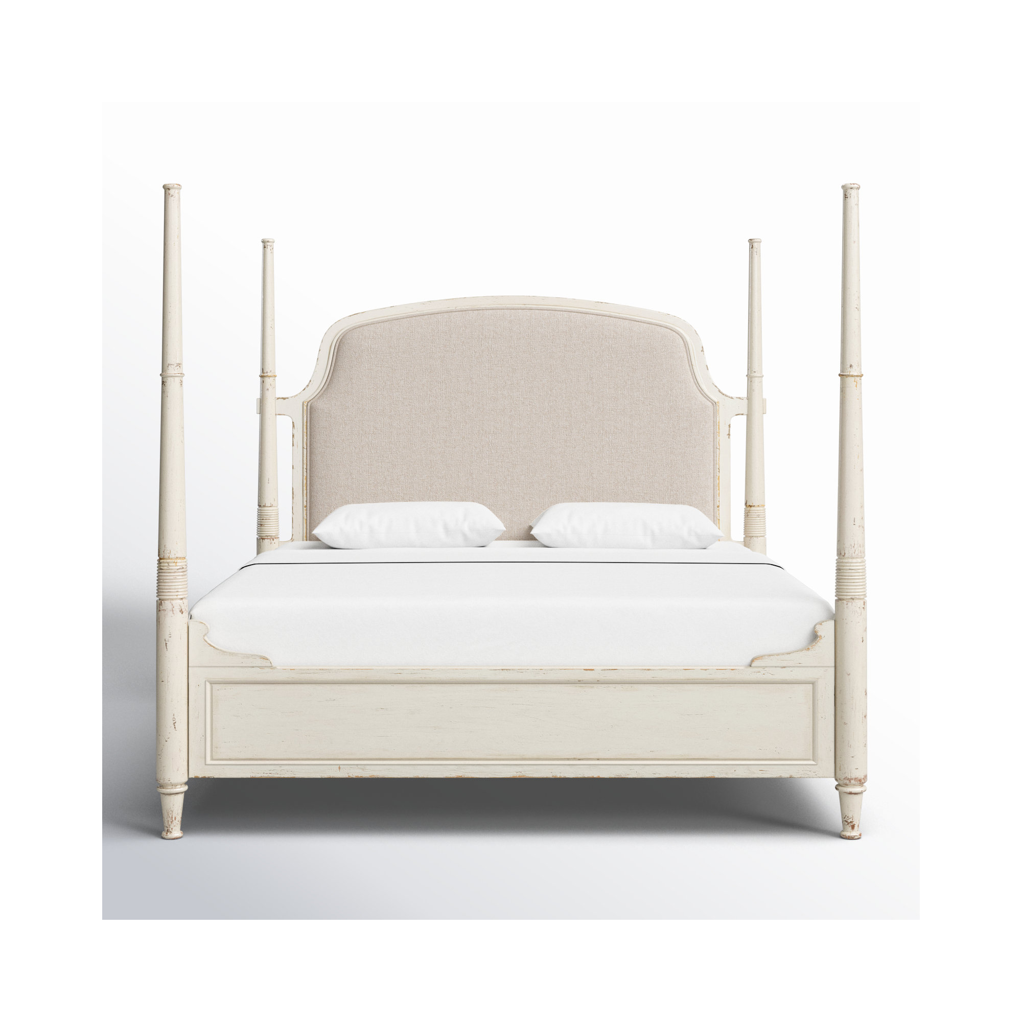 Alcy Upholstered Four Poster Bed, California King, Cream/Beige