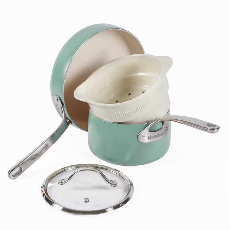 4 - Piece Non-Stick Aluminum Cookware Set, Sage Green