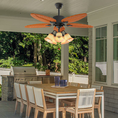 52" Tropical Ceiling Fan with Remote Control, 6 Speeds, Reversible Airflow, 5-Blade Design for Indoor/Outdoor Use No Light Bulbs