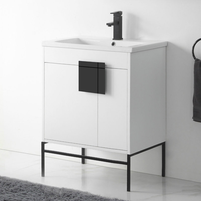 Ensemble de meuble-lavabo simple 30 po Maisie, Noir mat, Peint blanc mat