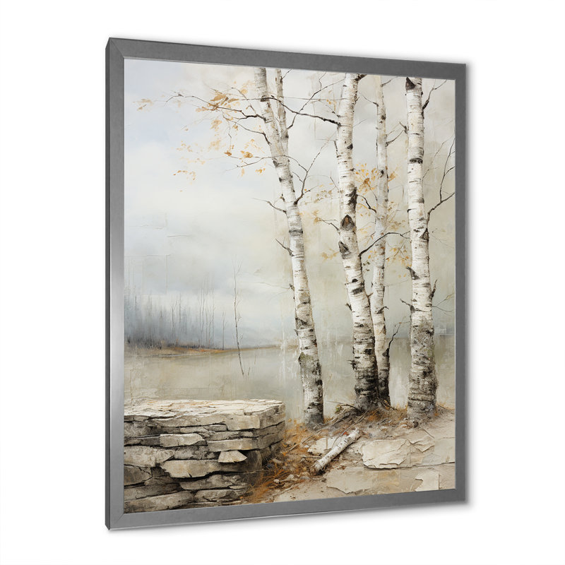 Rustic Birch Tree Charm - Tree Birch Wall Art, 40" H x 30" W x 1.5" D, Silver Single Picture Framed