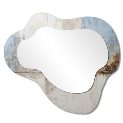 Gray Modern Irregular Accent Mirror – Grey and Blue Tachisme Drift, Metal Print