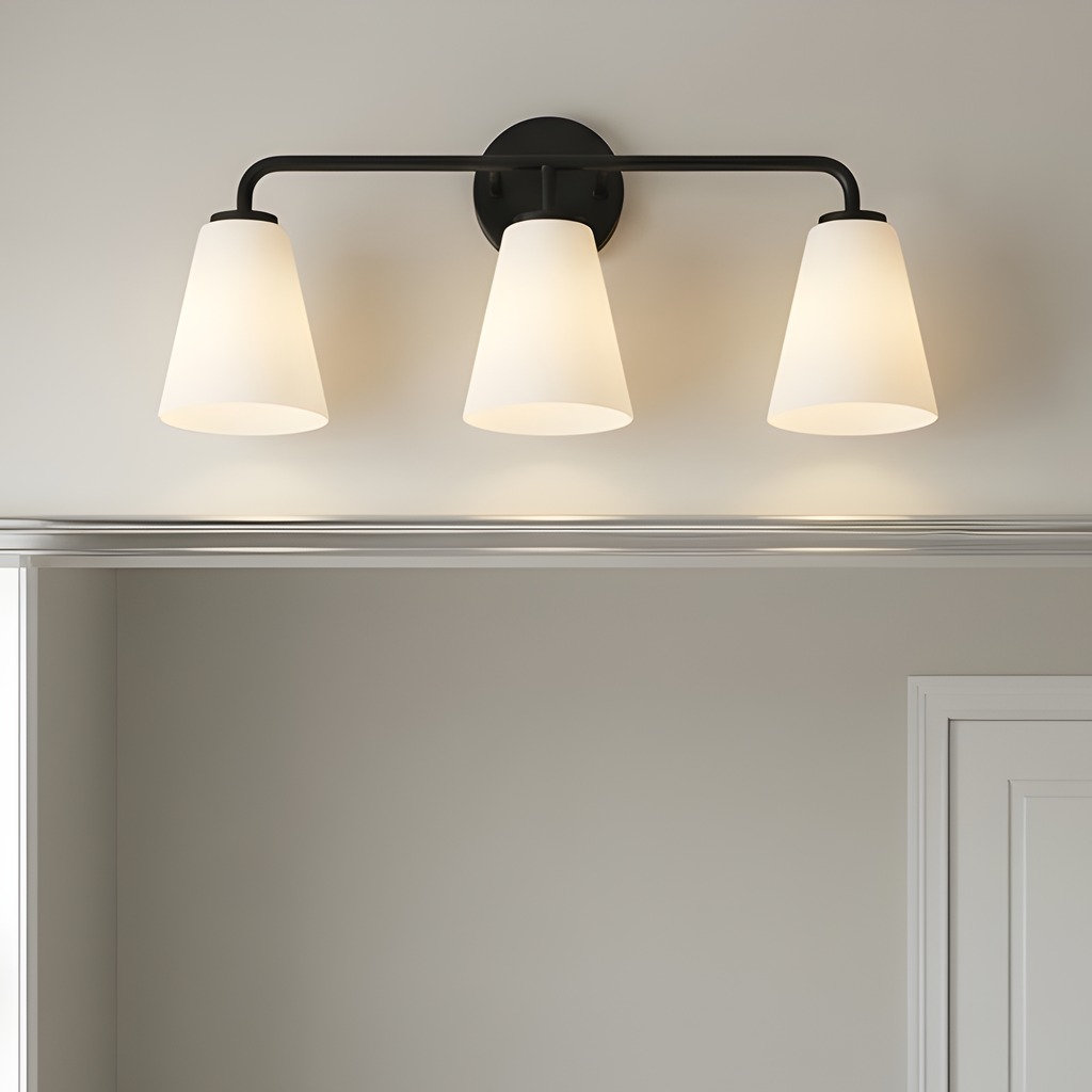 Hayden Dimmable Glass Cone Vanity Light, Midnight Black, 3, White
