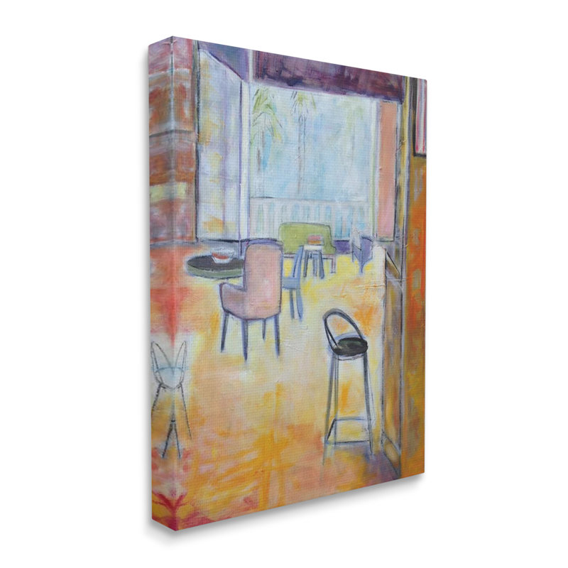«Tropical Lounge Open Room Furnied Interior Contemporary» par Susanne Marie - Peinture, H 20 po x l 16 po, Toile tendue