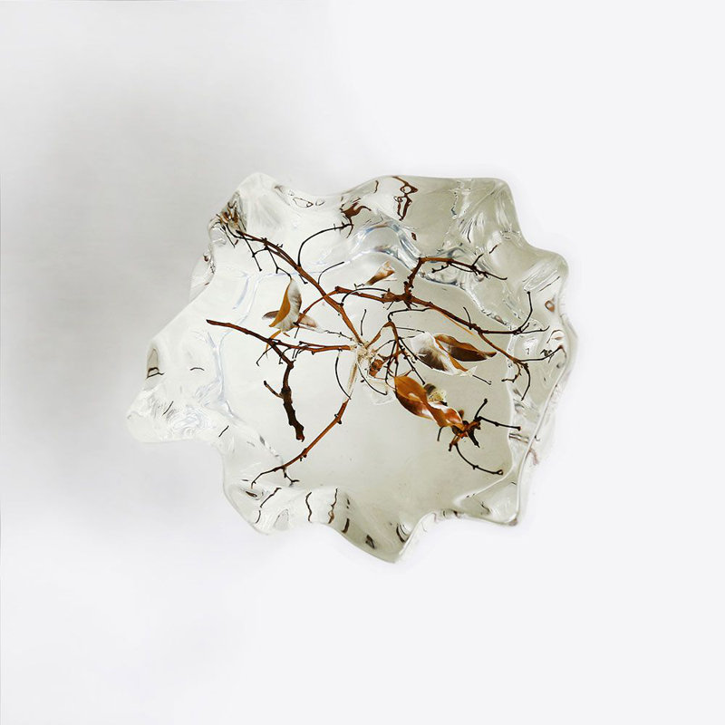 Uniquely Shaped Pedestal - Luxury Crystal Acrylic Pedestal with Natural Wood Branches – 11.8"L x 11.8"W x 13.7"H