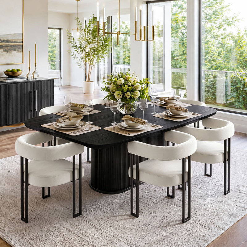 Ensemble de 6 fauteuils de salle à manger rembourrés en velours de 18 po (ensemble de 6), Beige