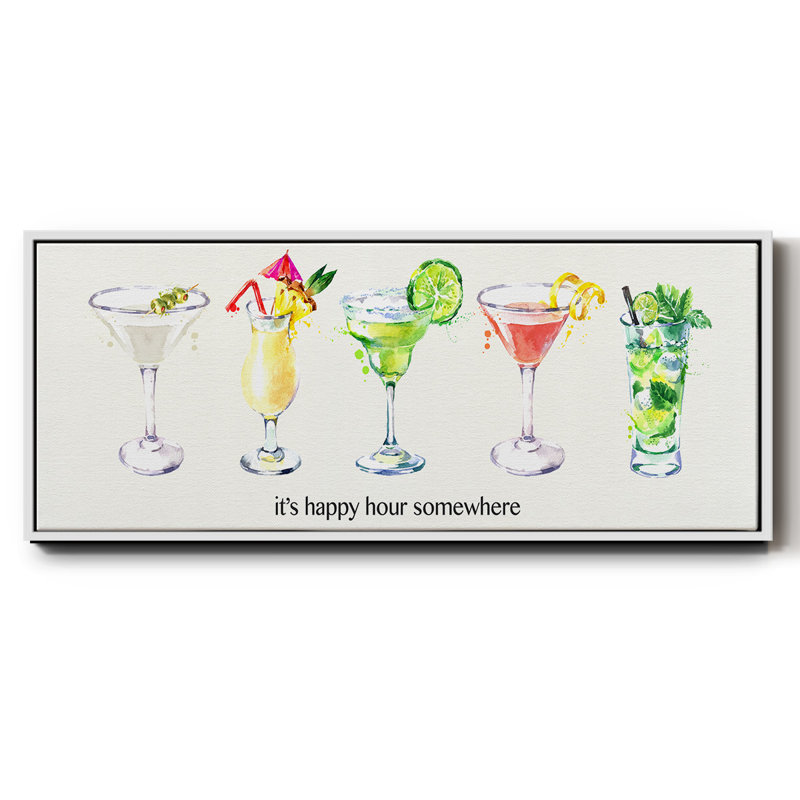 Happy Hour cocktails - toile encadrée, H 20 po x l 50 po